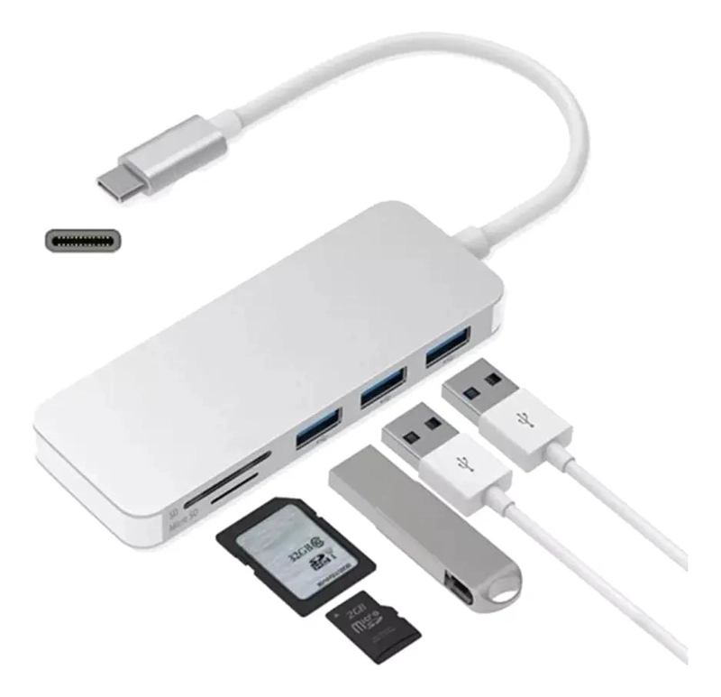 ADAPTADOR 5 EN 1 USB TIPO C CON LECTOR DE TARJETAS - 1
