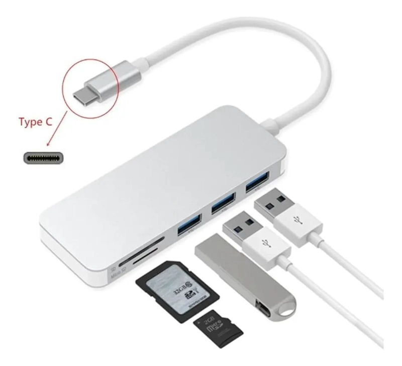 ADAPTADOR 5 EN 1 USB TIPO C CON LECTOR DE TARJETAS - 2