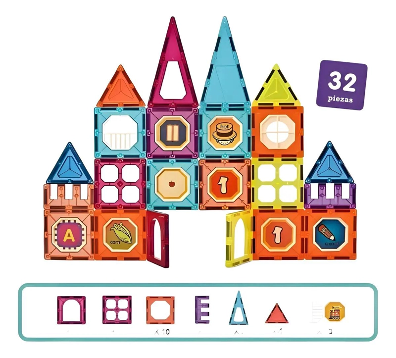 SET DE BLOQUES MAGNE TICOS PARA CONSTRUCCION 32 PIEZAS - 1