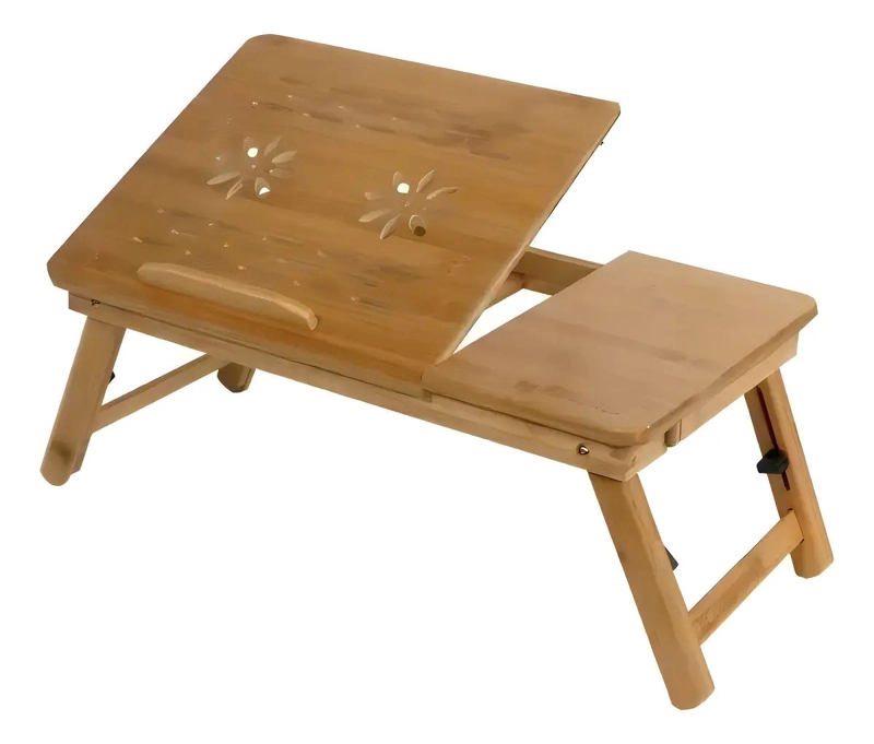 MESA PLEGABLE DE BAMBU PARA LAPTOP CON CAJON LATERAL - 1