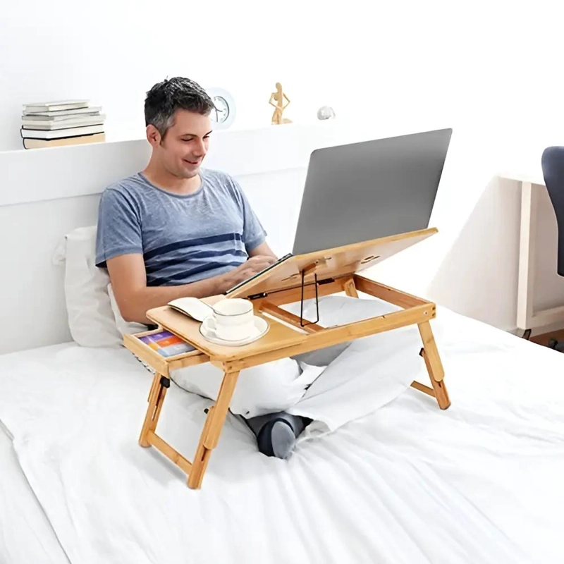 MESA PLEGABLE DE BAMBU PARA LAPTOP CON CAJON LATERAL - 3