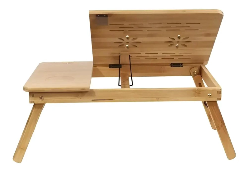 MESA PLEGABLE DE BAMBU PARA LAPTOP CON CAJON LATERAL - 4