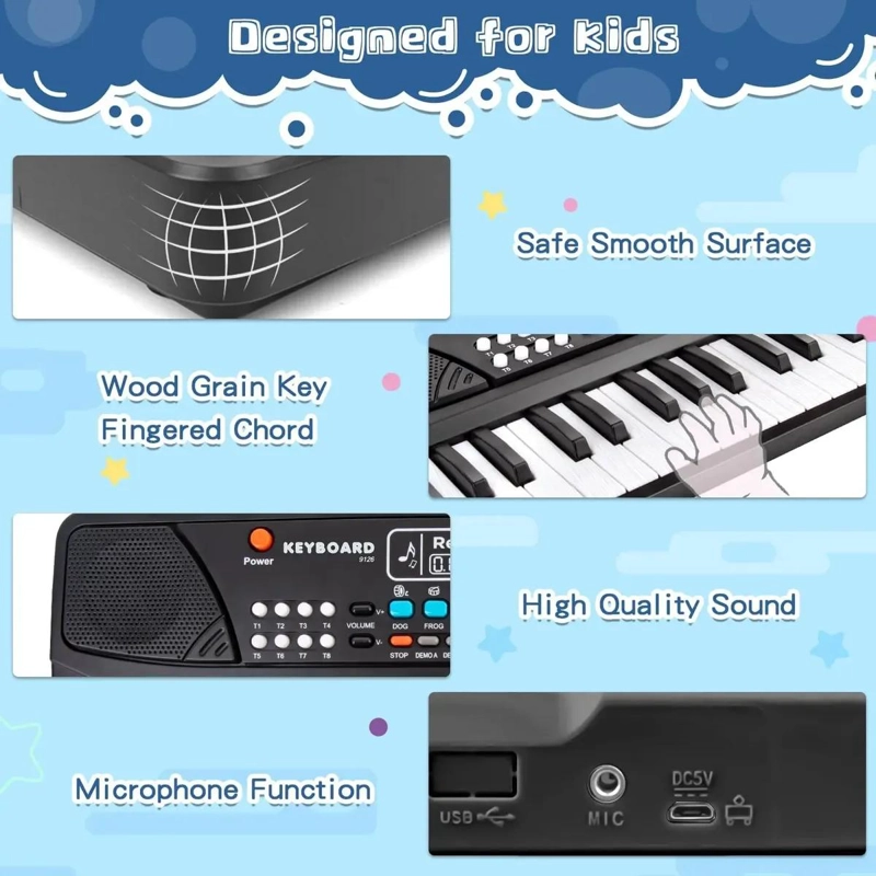 PIANO INFANTIL ELECTRONICO PORTATIL CON LUCES Y MICROFONO - 3
