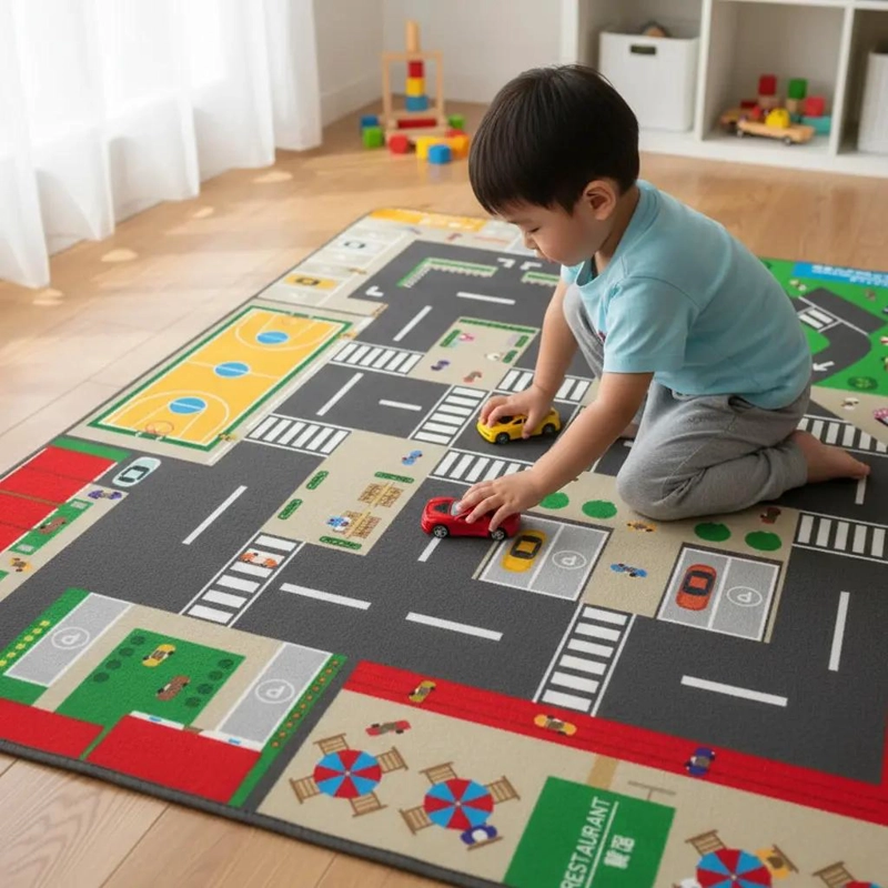 ALFOMBRA INFANTIL SENSORIAL PISTA DE AUTOS 118X81CM - 2