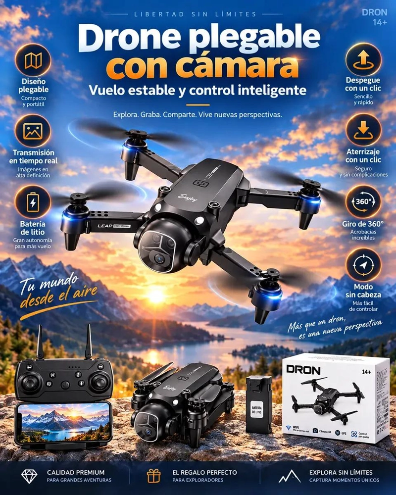 DRONE PLEGABLE CON CAMARA HD Y TARJETA MICROSD DE 16 GB - 3