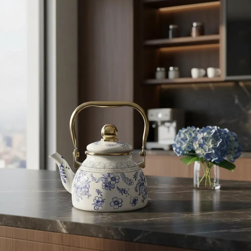 TETERA ENLOZADA DISEÑO FLOR MARINA 1.2L CON INFUSOR - 1