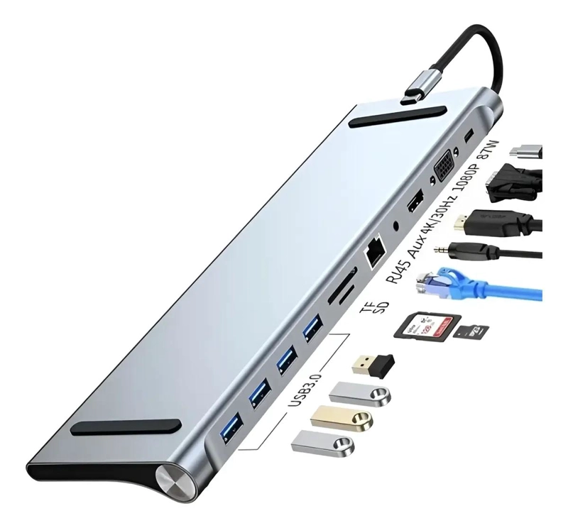 ADAPTADOR MULTIFUNCIONAL 11 EN 1 USB TIPO C CON HDMI Y VGA - 1
