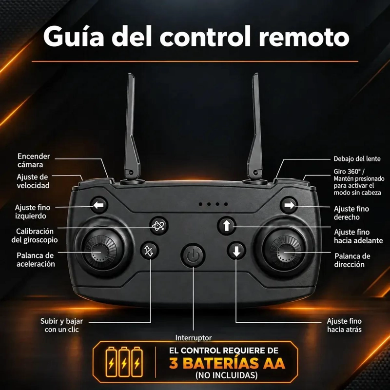 DRONE PLEGABLE CON CAMARA HD Y CONTROL REMOTO PARA VUELOS ESTABLES - 9