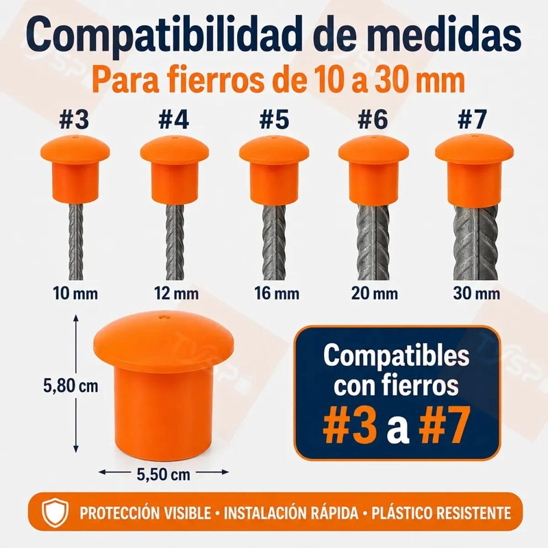 TAPONES DE SEGURIDAD PARA PUNTAS DE FIERRO 10 A 30MM 100 UNIDADES - 2