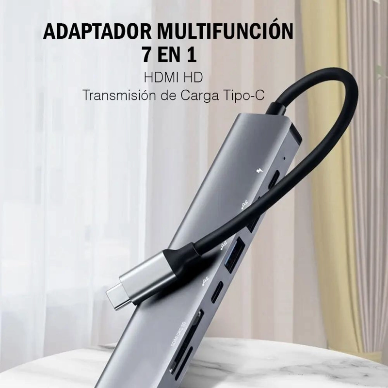 ADAPTADOR USB TIPO C 7 EN 1 PARA CONECTAR MULTIPLES DISPOSITIVOS - 6