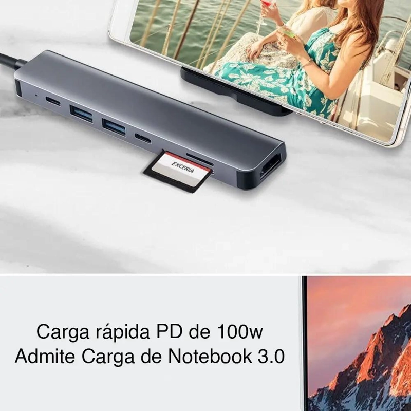 ADAPTADOR USB TIPO C 7 EN 1 PARA CONECTAR MULTIPLES DISPOSITIVOS - 7