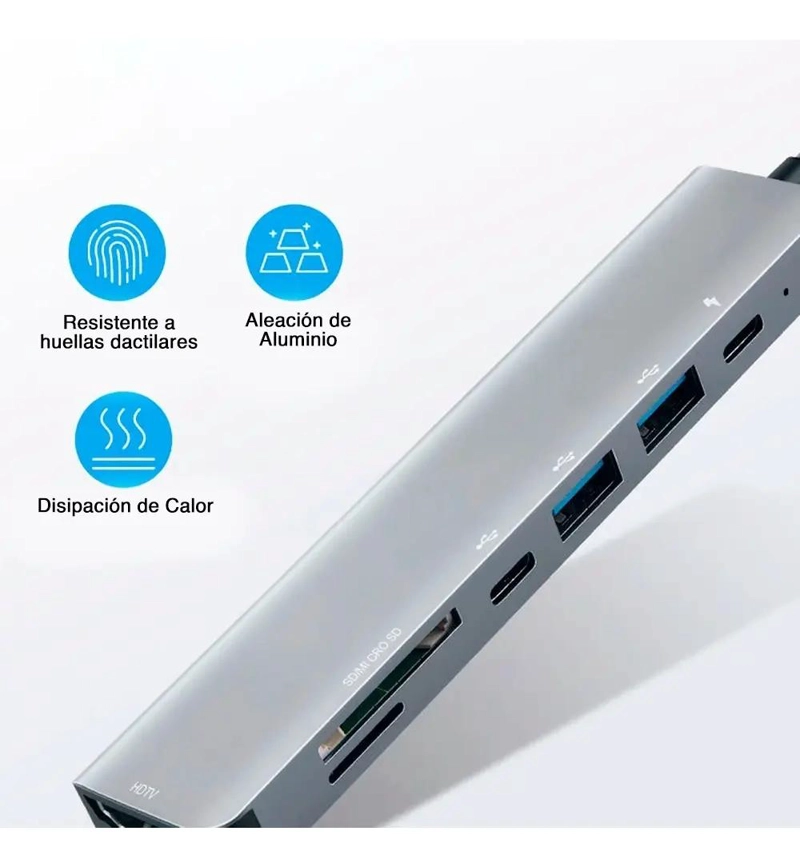 ADAPTADOR USB TIPO C 7 EN 1 PARA CONECTAR MULTIPLES DISPOSITIVOS - 8