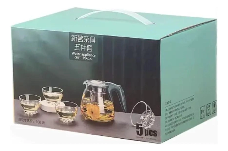 SET DE TETERA DE VIDRIO CON INFUSOR Y TAZAS DE 5 PIEZAS - 1