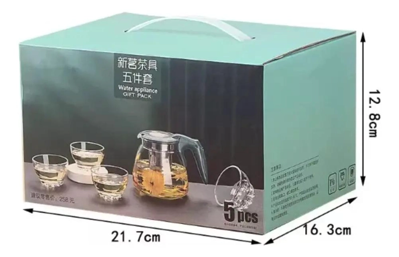 SET DE TETERA DE VIDRIO CON INFUSOR Y TAZAS DE 5 PIEZAS - 2