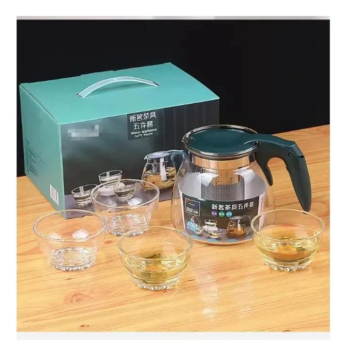 SET DE TETERA DE VIDRIO CON INFUSOR Y TAZAS DE 5 PIEZAS - 5