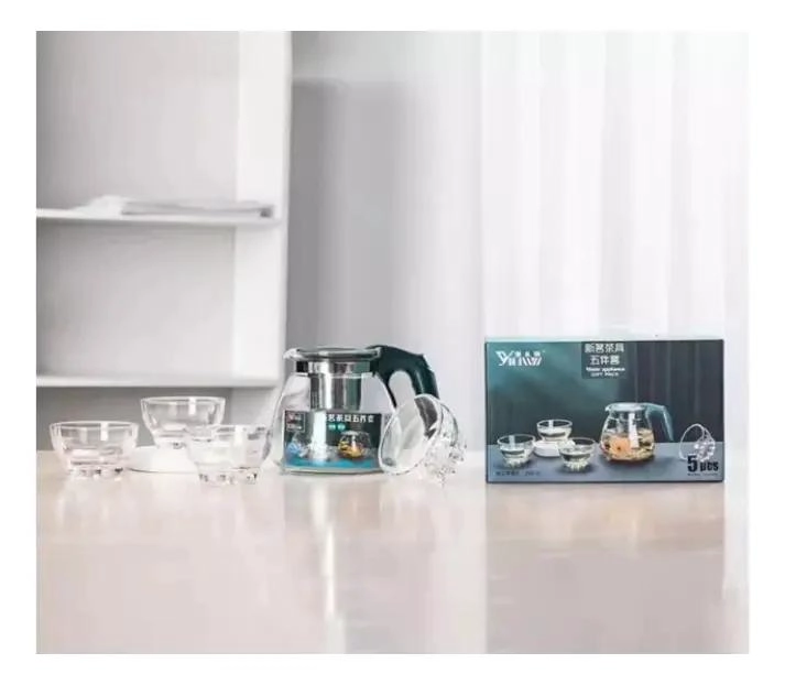 SET DE TETERA DE VIDRIO CON INFUSOR Y TAZAS DE 5 PIEZAS - 6