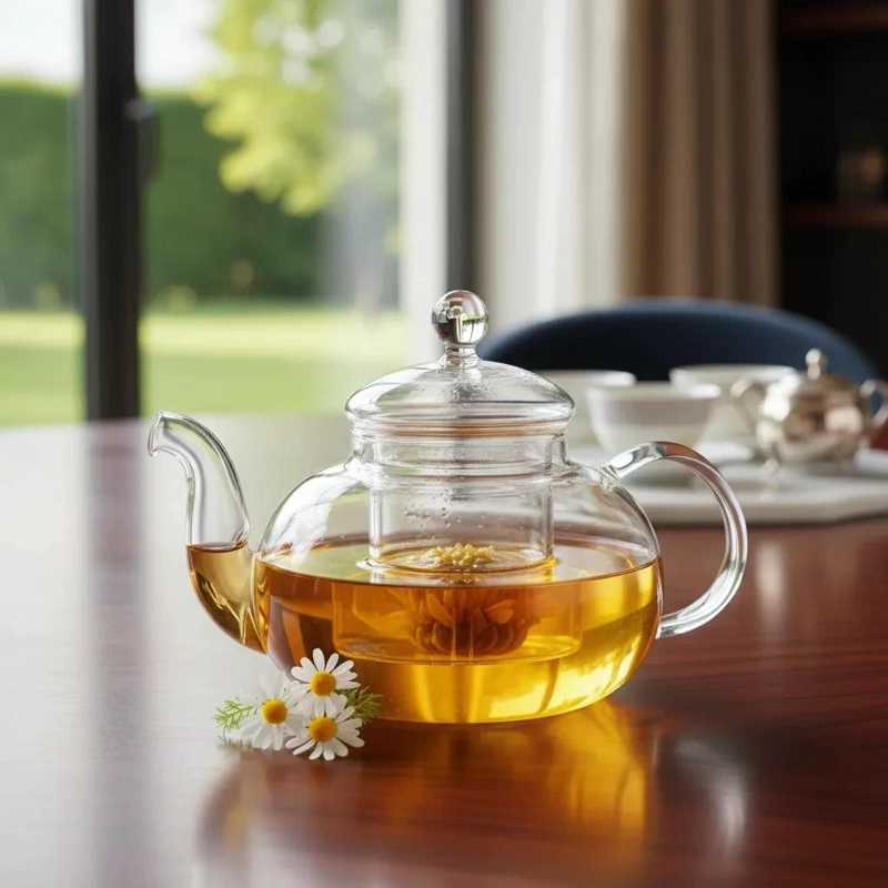 TETERA DE VIDRIO CON INFUSOR PARA INFUSIONES ELEGANTES 600ML - 1