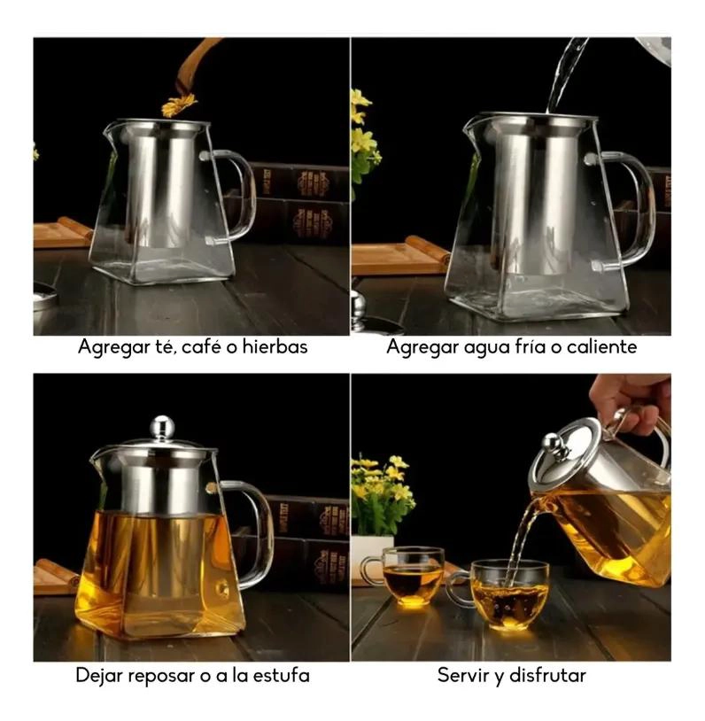 TETERA DE VIDRIO BOROSILICATO CON INFUSOR DE ACERO INOXIDABLE 950ML - 5