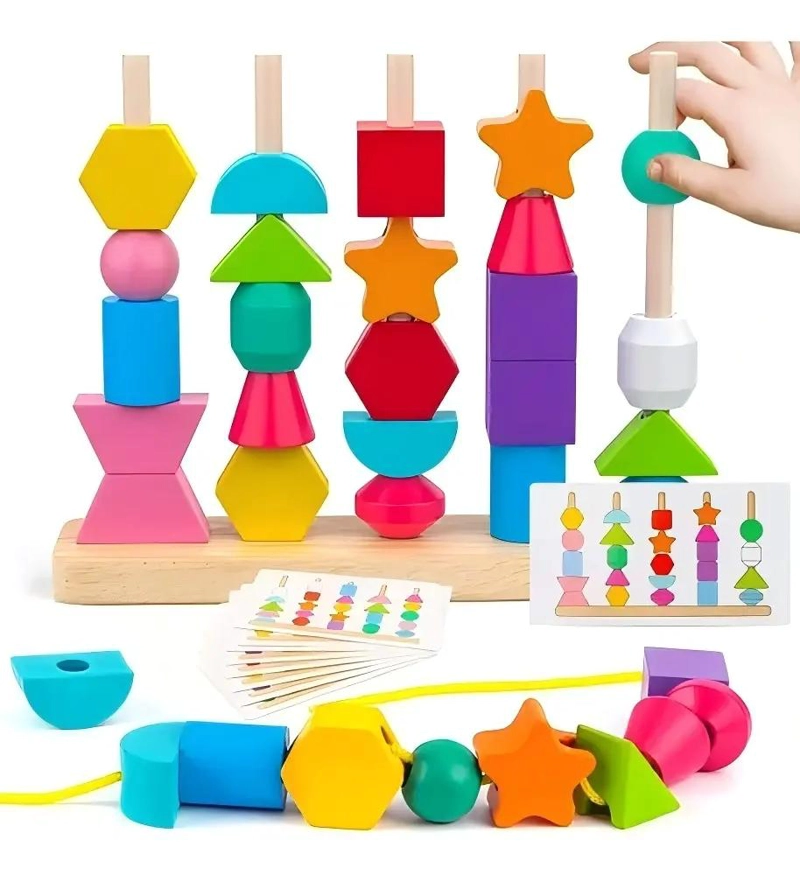 CUENTAS DE MADERA PARA NIÑOS CON FORMAS Y COLORES - 1