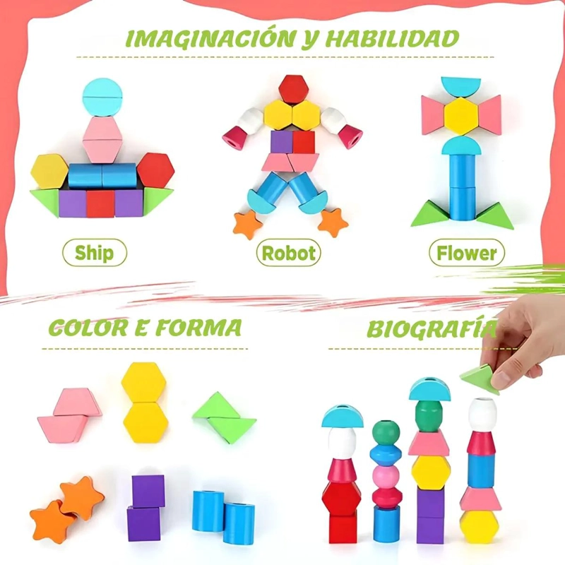 CUENTAS DE MADERA PARA NIÑOS CON FORMAS Y COLORES - 4