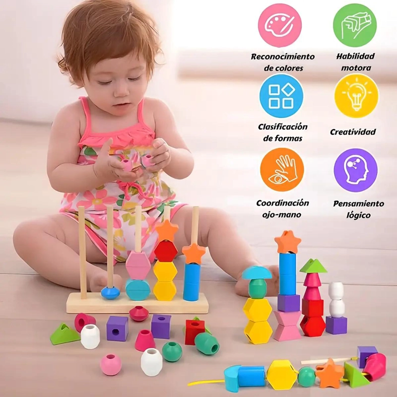CUENTAS DE MADERA PARA NIÑOS CON FORMAS Y COLORES - 6