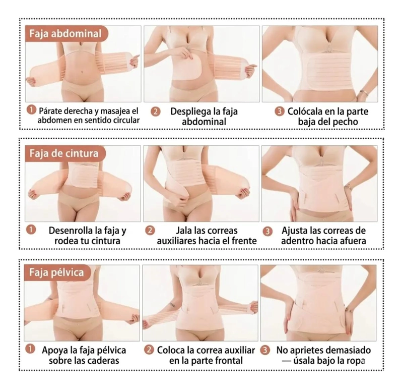 FAJA POSTPARTO AJUSTABLE 3 EN 1 PARA RECUPERACION ABDOMINAL - 8