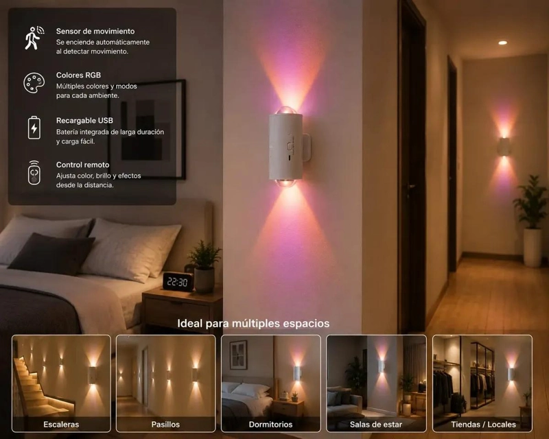 LAMPARA LED RGB RECARGABLE CON SENSOR Y CONTROL REMOTO - 4
