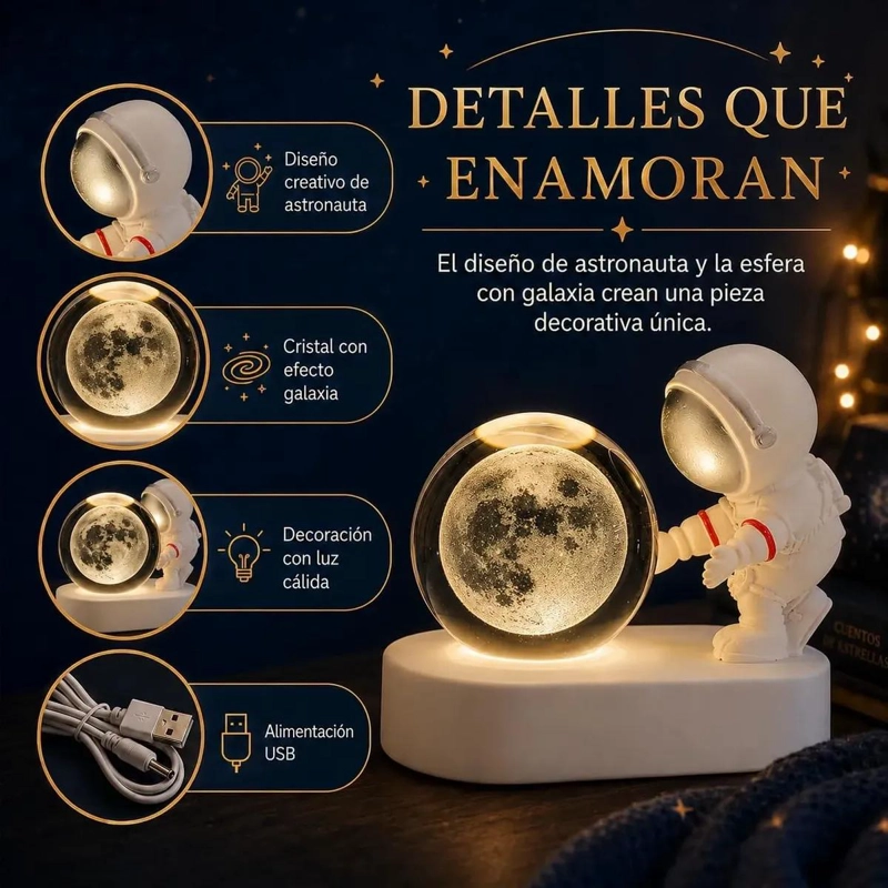 LAMPARA ASTRONAUTA GALAXIA LUZ LED DECORATIVA PARA HABITACIONES - 7