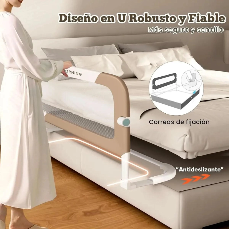 BARANDA DE CAMA PLEGABLE AJUSTABLE PARA BEBE S 180CM GRIS - 1