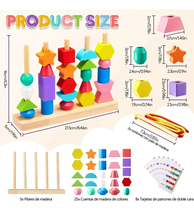 JUEGO DE CUENTAS DE MADERA MONTESSORI PARA NIÑOS - 2