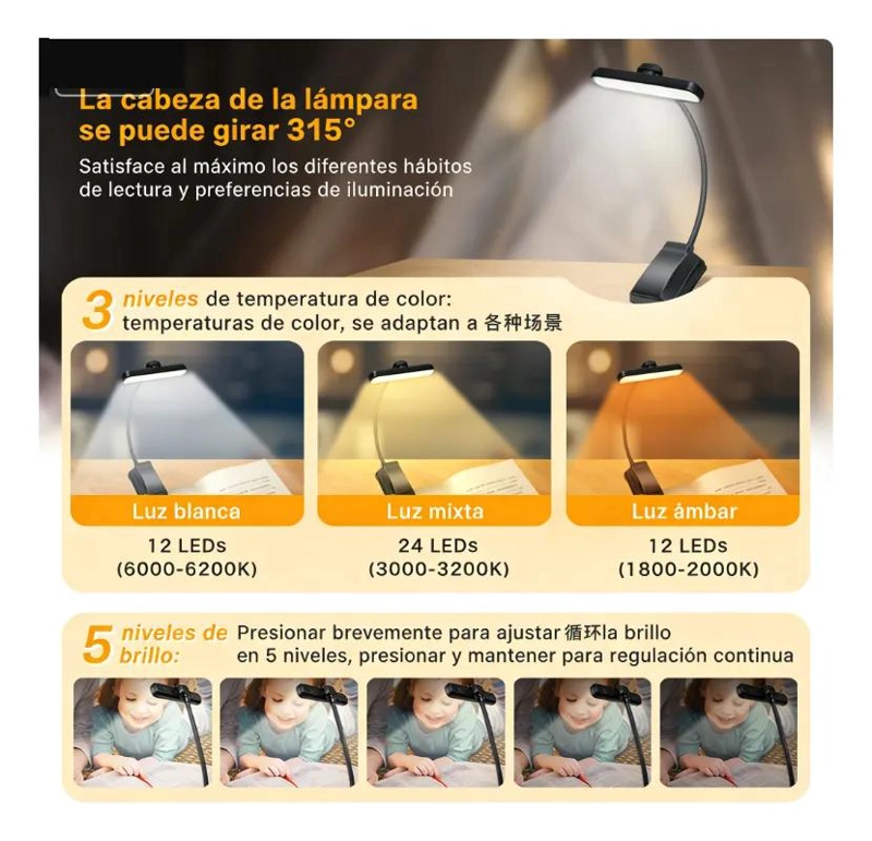 LAMPARA LED RECARGABLE CON PINZA Y CABEZAL GIRATORIO - 2