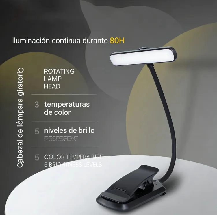 LAMPARA LED RECARGABLE CON PINZA Y CABEZAL GIRATORIO - 6