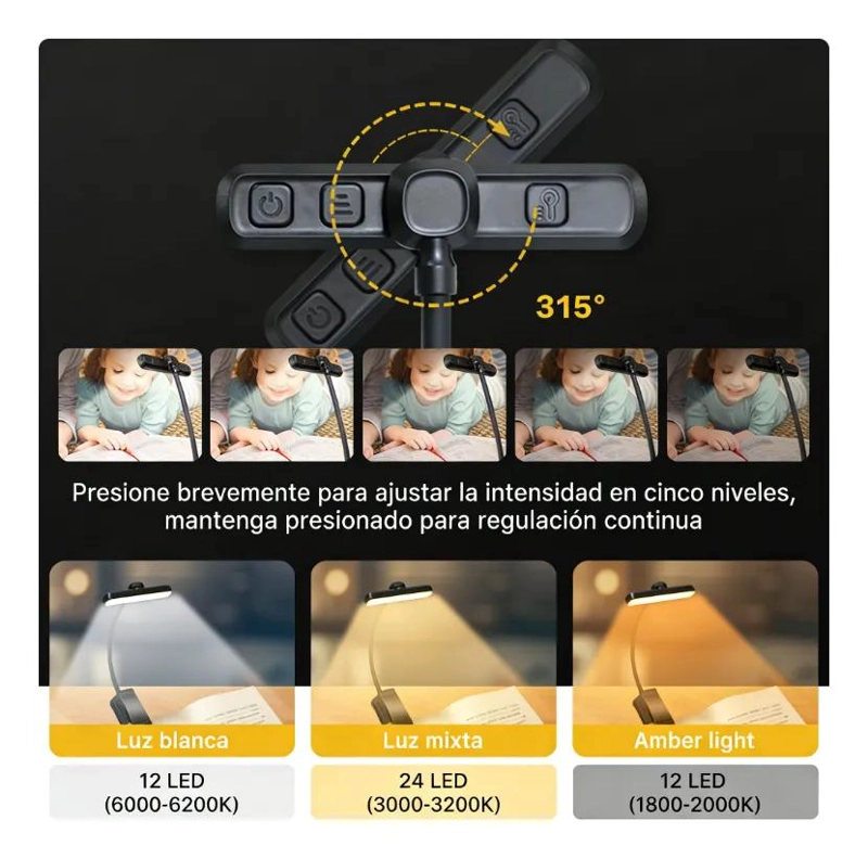LAMPARA LED RECARGABLE CON PINZA Y CABEZAL GIRATORIO - 7