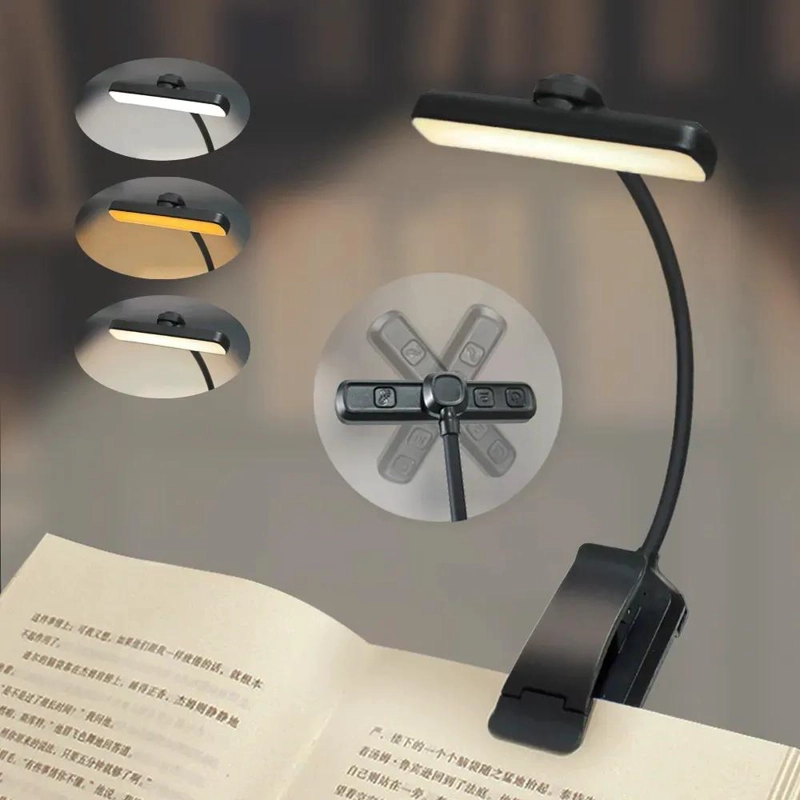 LAMPARA DE LECTURA LED RECARGABLE CON PINZA Y LUZ GIRATORIA - 6