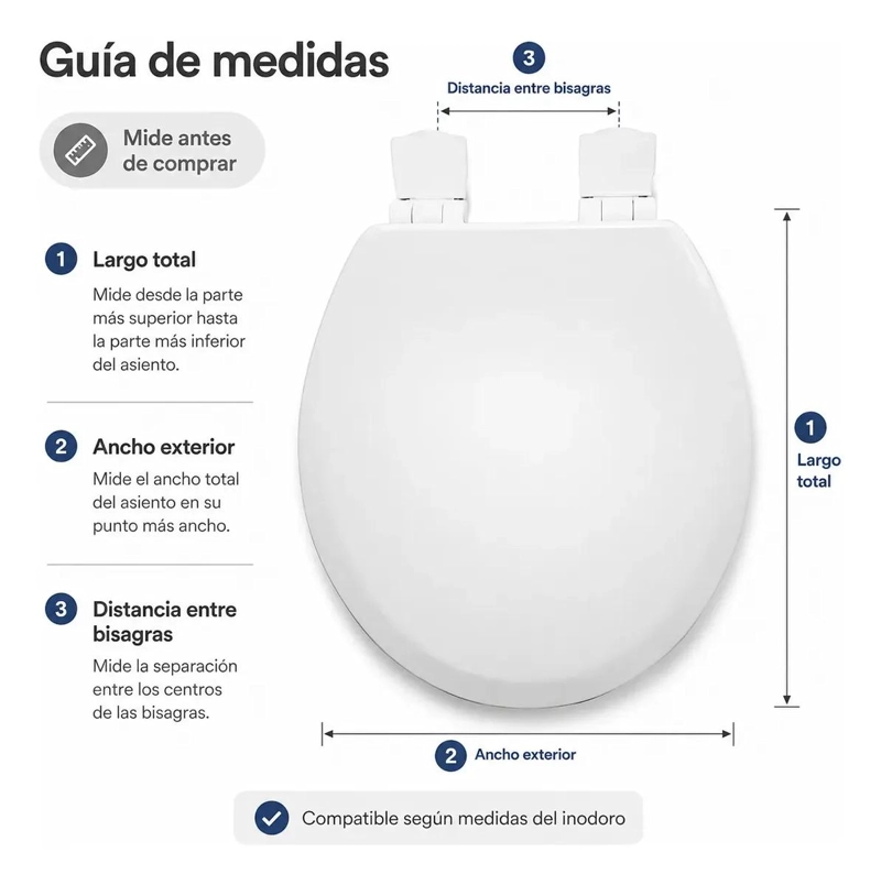 TAPA DE INODORO REDONDA AJUSTABLE 43X35 CM COLOR BLANCO - 2