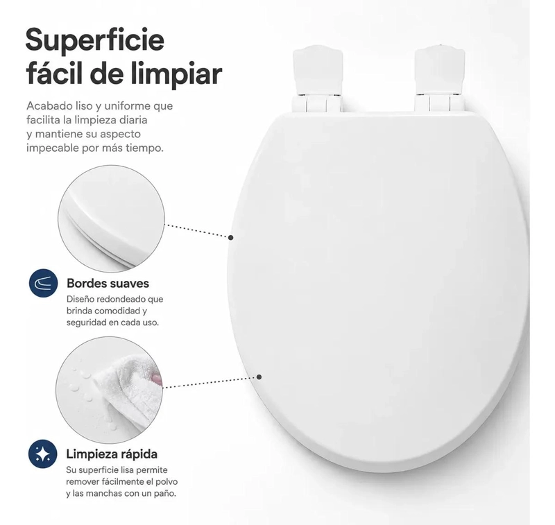 TAPA DE INODORO REDONDA AJUSTABLE 43X35 CM COLOR BLANCO - 4
