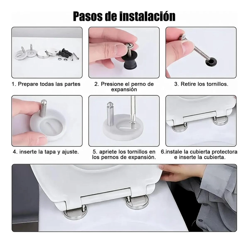 JUEGO DE 4 BISAGRAS PARA ASIENTO DE INODORO CON TORNILLOS - 6