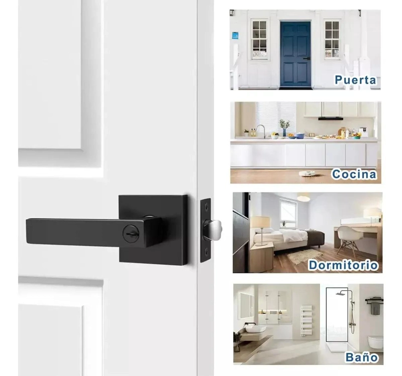 MANIJA DE PUERTA NEGRA MATE CON CERRADURA Y LLAVES, DISEÑO REVERSIBLE - 3