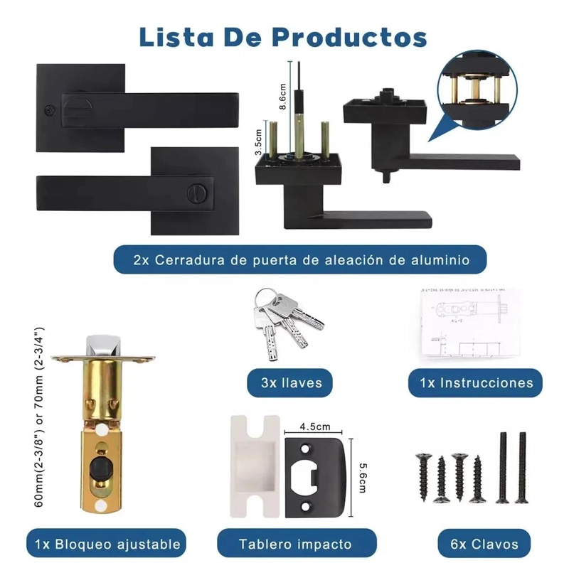 MANIJA DE PUERTA NEGRA MATE CON CERRADURA Y LLAVES, DISEÑO REVERSIBLE - 4