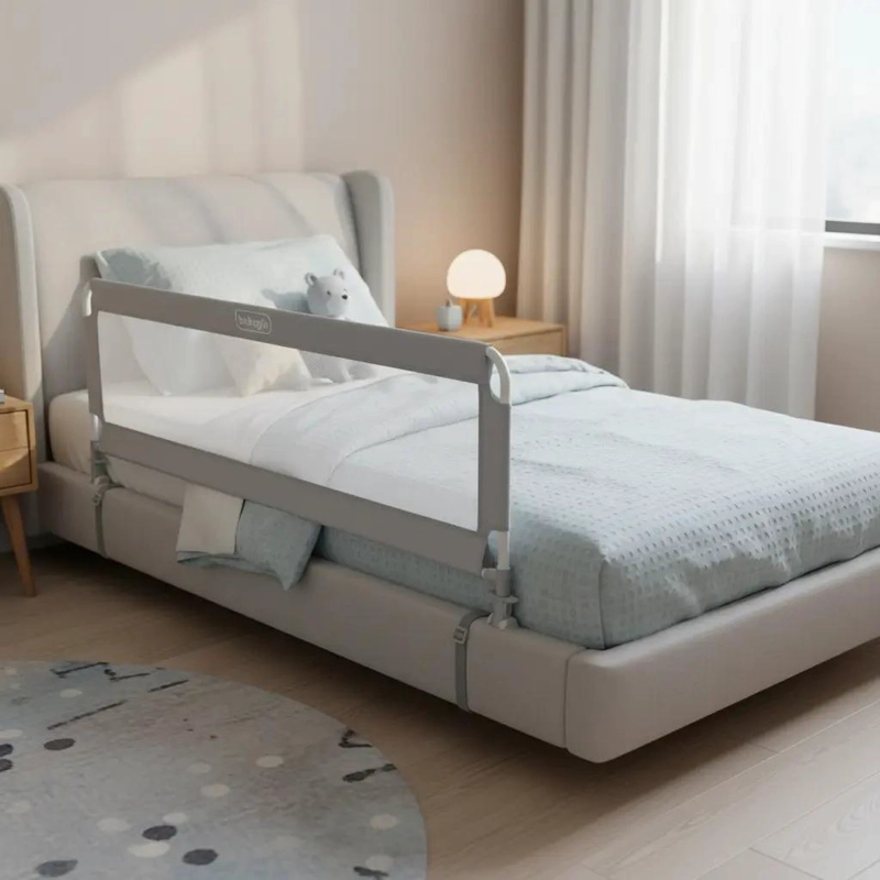 BARANDA DE CAMA SEGURIDAD BEBE  ANTICAIDAS 150X52 GRIS - 2