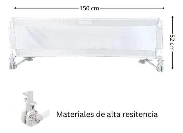BARANDA DE CAMA SEGURIDAD BEBE  ANTICAIDAS 150X52 GRIS - 3