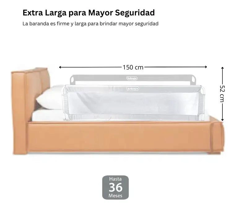 BARANDA DE CAMA SEGURIDAD BEBE  ANTICAIDAS 150X52 GRIS - 4