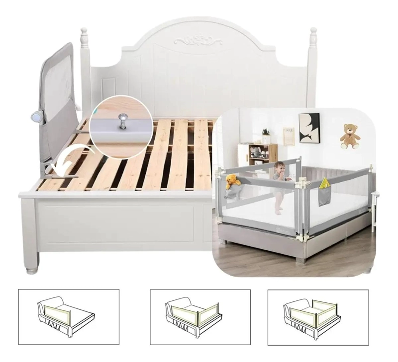 BARANDA DE SEGURIDAD AJUSTABLE PARA CAMA 180CM GRIS - 7
