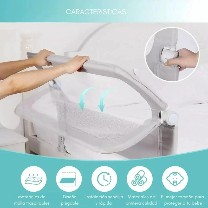 BARANDA DE CAMA PLEGABLE PARA BEBE  150 CM CON SEGURIDAD - 2