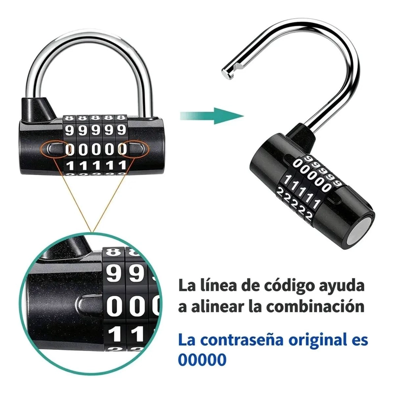 CANDADO DE COMBINACION 5 DIGITOS PARA SEGURIDAD EN CASILLEROS - 4