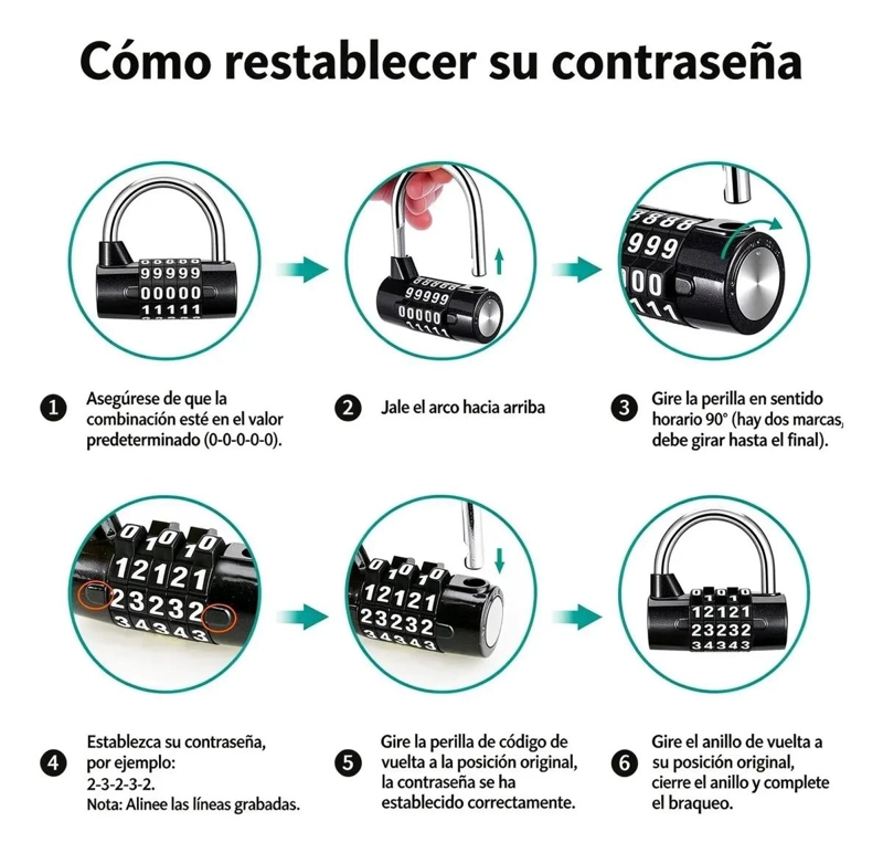 CANDADO DE COMBINACION 5 DIGITOS PARA SEGURIDAD EN CASILLEROS - 6