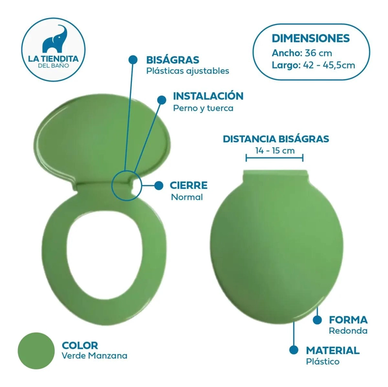 ASIENTO REDONDO UNIVERSAL COLOR VERDE MANZANA PARA BAÑO - 2