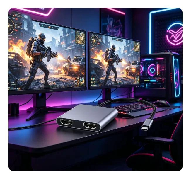 ADAPTADOR HUB TIPO C 2 EN 1 CON SALIDAS HDMI DUAL 4K - 6