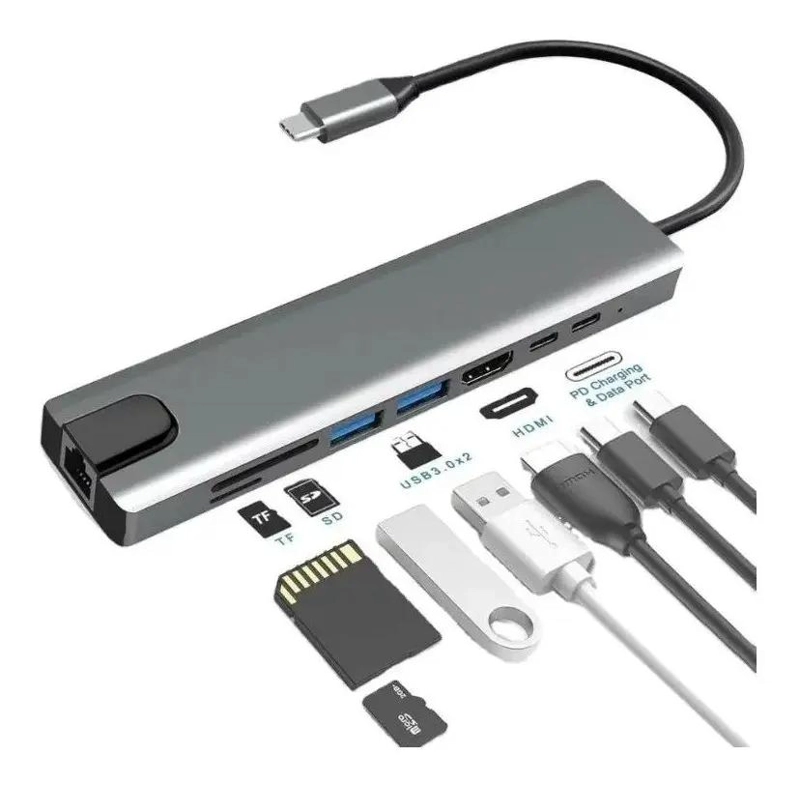 ADAPTADOR USB TIPO C 8 EN 1 PARA ORDENADORES Y TABLETS - 1