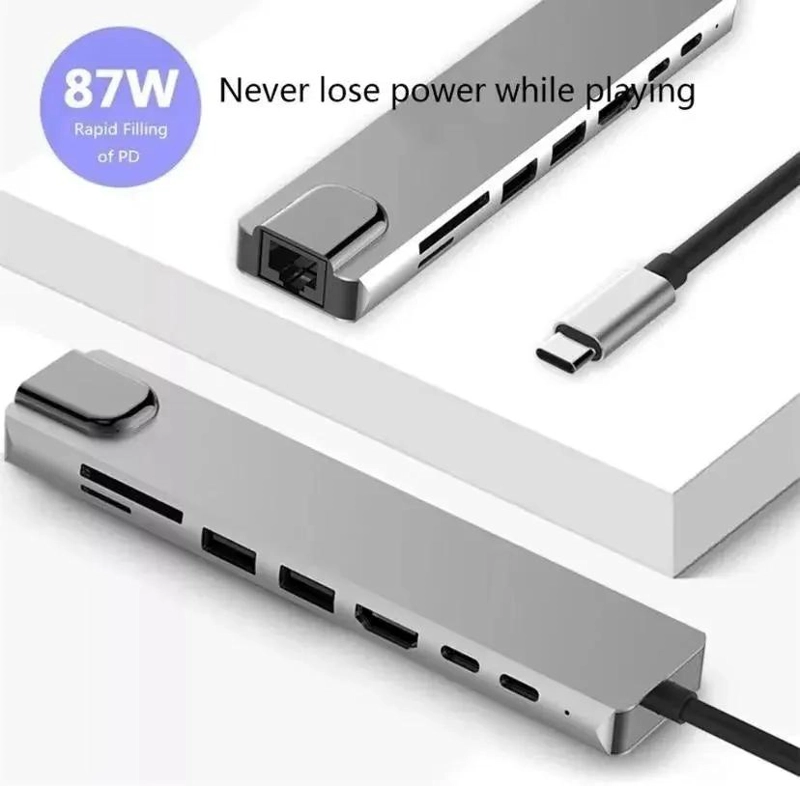 ADAPTADOR USB TIPO C 8 EN 1 PARA ORDENADORES Y TABLETS - 2